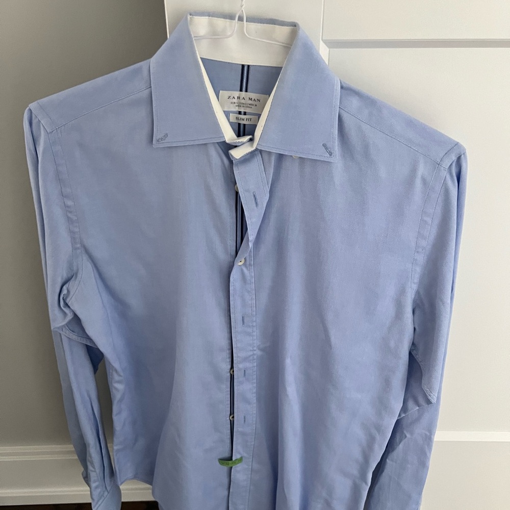 Zara Light Blue Shirt slim fit long sleeve dress shirt size small